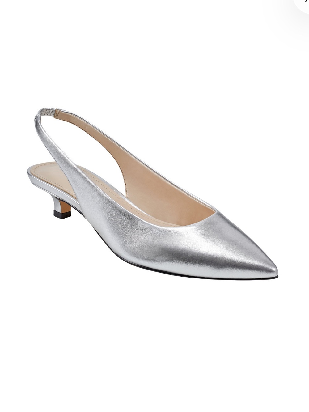 Marc Fisher Metallic Silver Pointed-Toe Slingback Kitten Heel